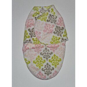 Blankets & Beyond Fleece Swaddle Baby Blanket Green Brown Pink White Damask OS